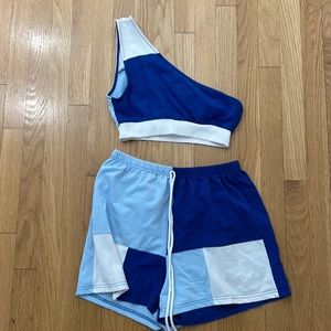 SHEIN 1 Shoulder Top & Drawstring Waist Shorts